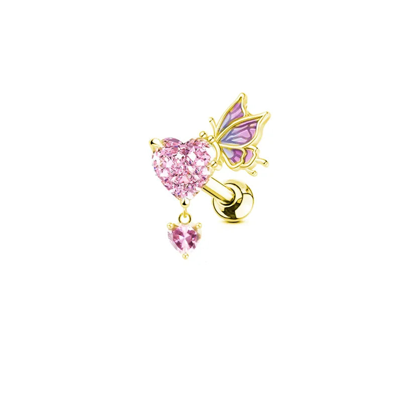 cute sexy animal heart shape stainless steel alloy copper asymmetrical plating inlay zircon 14k gold plated 18k gold plated silver plated cartilage earrings belly ring nose ring