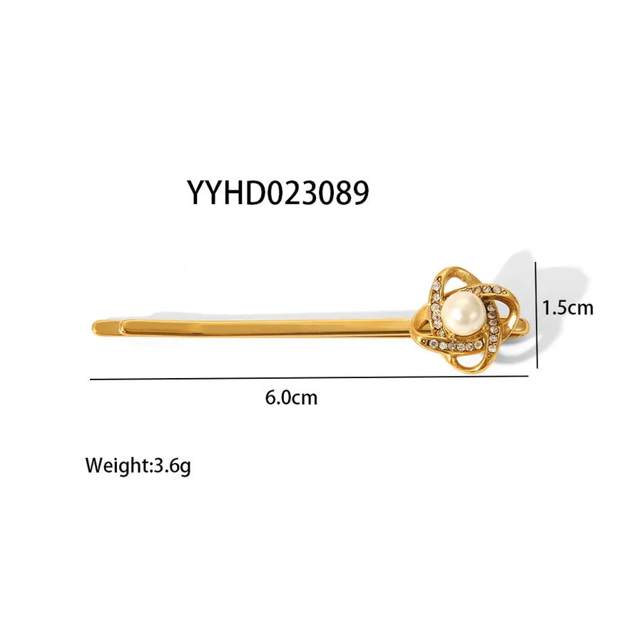 Pastoral Simple Style Women's Flower Shell 304 Stainless Steel Zircon Hair Clip