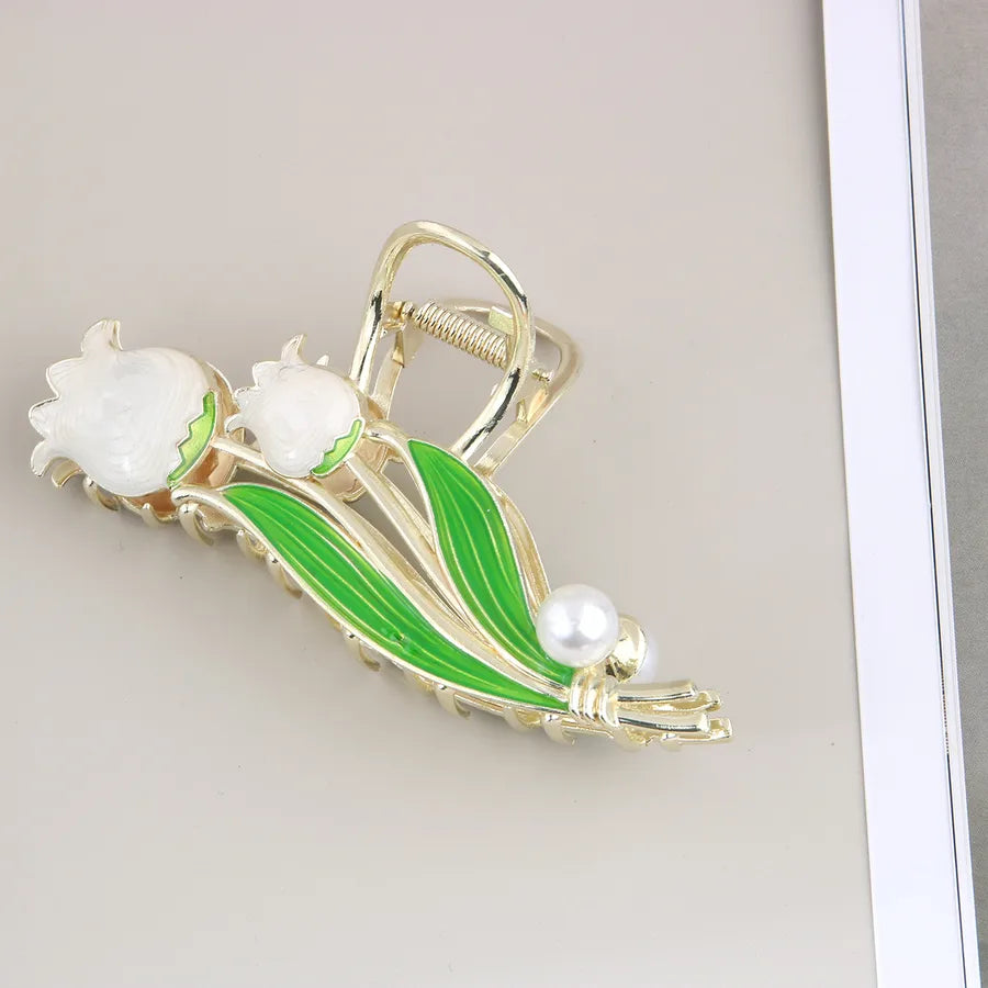 simple style New style sunflower tulip grain imitation pearl alloy inlay rhinestones hair claws