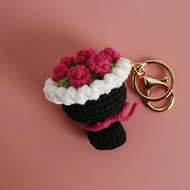 1 Piece Cute Rose Flower yarn Women's Bag Pendant Keychain