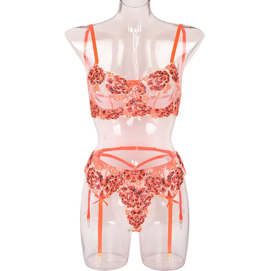 Women's Lady Sexy Flower Sexy Lingerie Sets Home Date Honeymoon Wireless Bra Mid Waist Sexy Lingerie