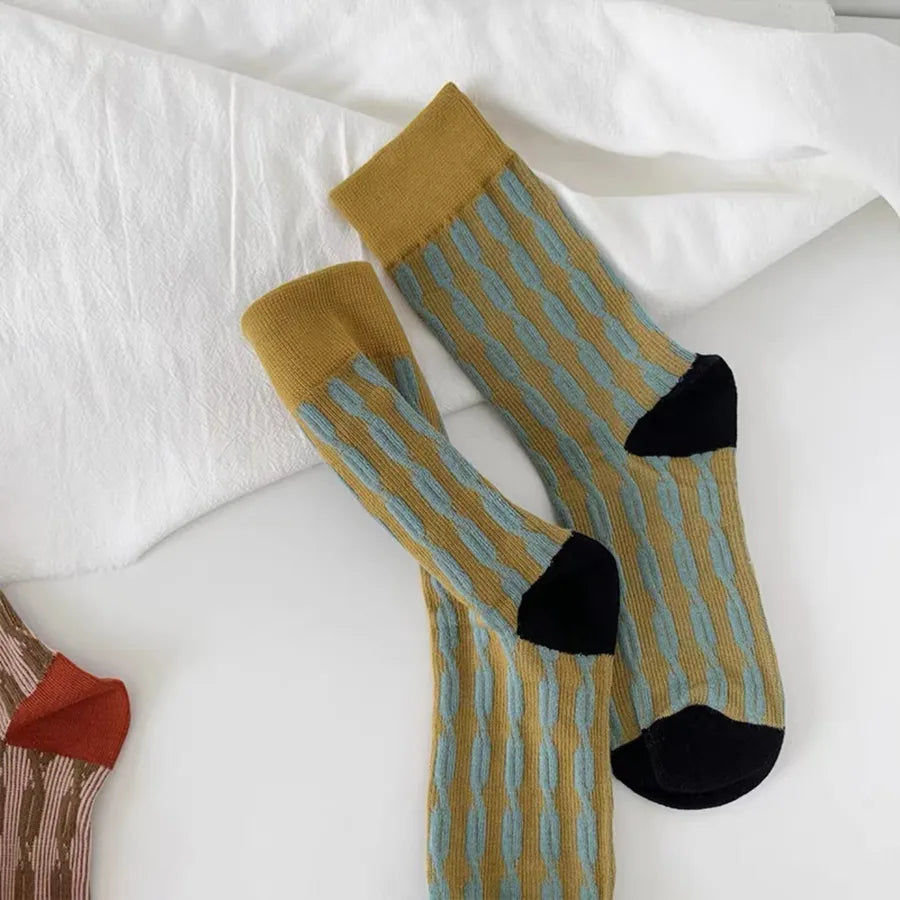 unisex retro stripe cotton crew socks a pair