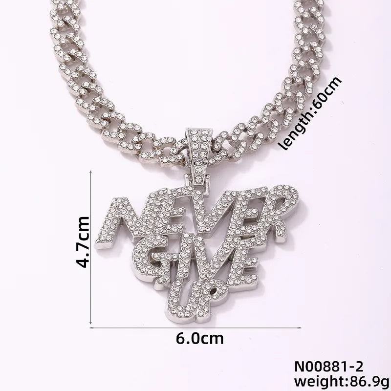 Wholesale Jewelry Hip-Hop Retro Mouth Letter Mask Copper Rhinestones K Gold Plated Rhodium Plated Plating Inlay Pendant Necklace Cuban Link Chain Curb Chain