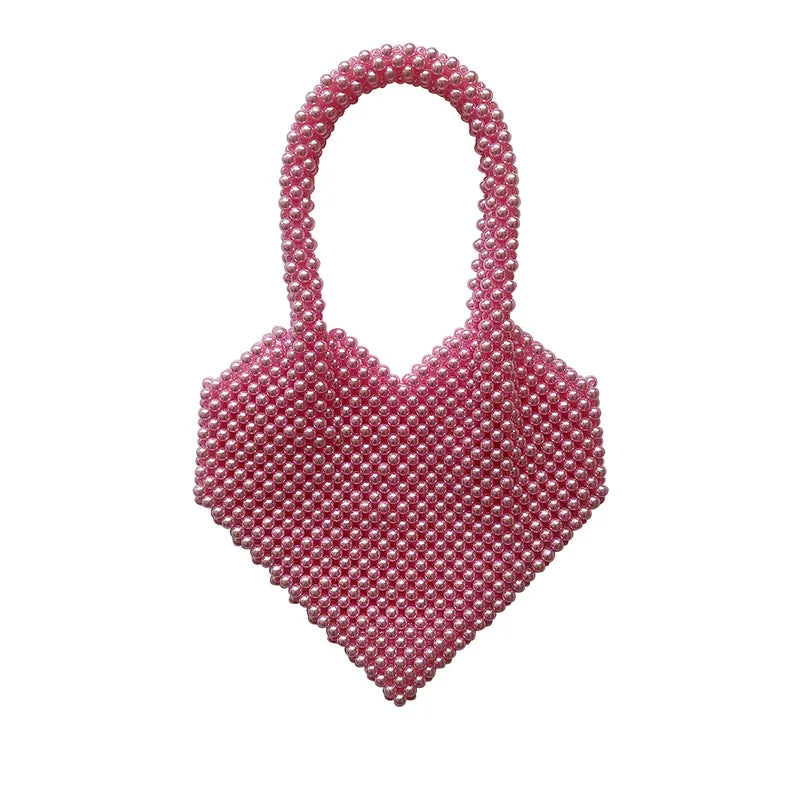 Women's Medium Arylic Geometric Vintage Style Streetwear Beading Heart-shaped Open Handbag