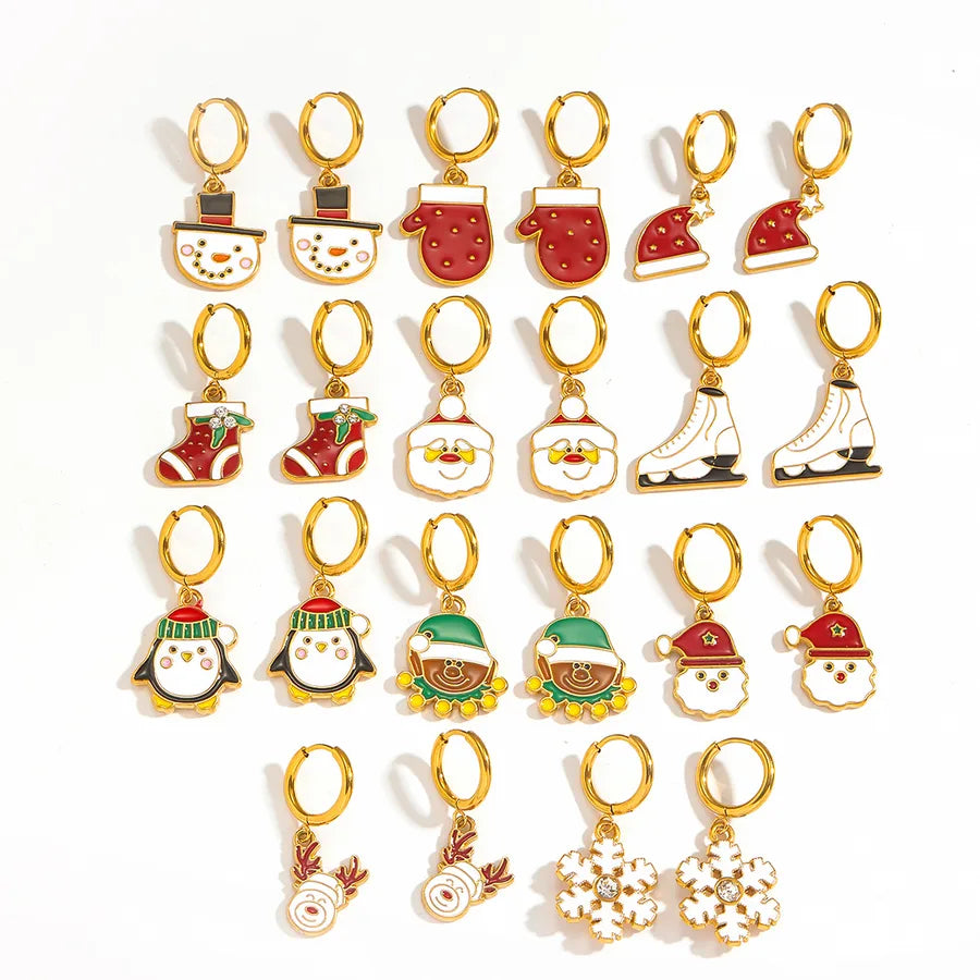 Christmas Santa Claus Ear Cuffs Titanium Steel 316L Quality Suitable For Commuting And Casual Occasions Drop Oil Earrings
