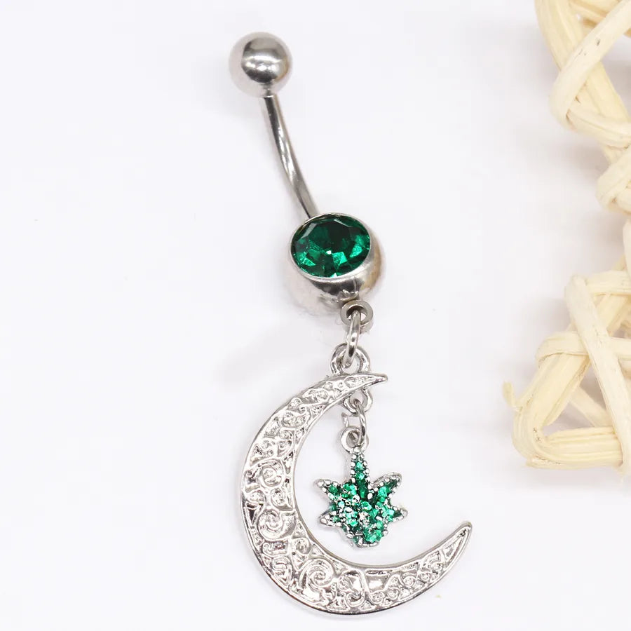 elegant sunflower maple leaf stainless steel alloy copper epoxy inlay rhinestones white gold plated gold plated belly ring