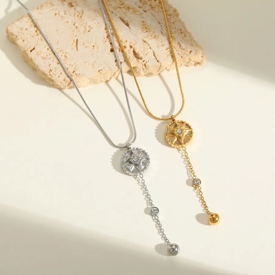 Wholesale Jewelry Cute Luxurious Lady Geometric Circle Star 304 Stainless Steel Zircon 18K Gold Plated Plating Inlay Twisted Rope Chain Multi Charms Necklace