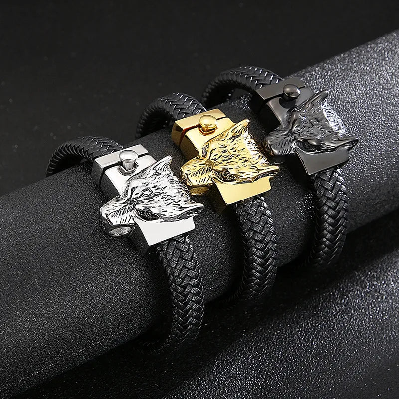 Hip-Hop Retro Color Block Stainless Steel Pu Leather Plating 18K Gold Plated Men's Bangle