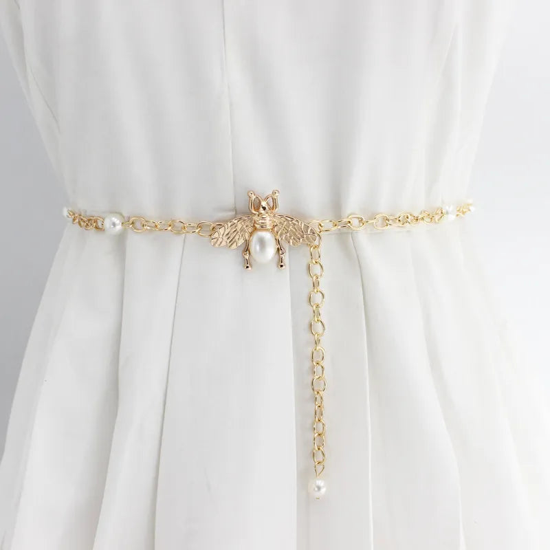 lady imitation pearl alloy beaded plating women's corset belts 1 piece