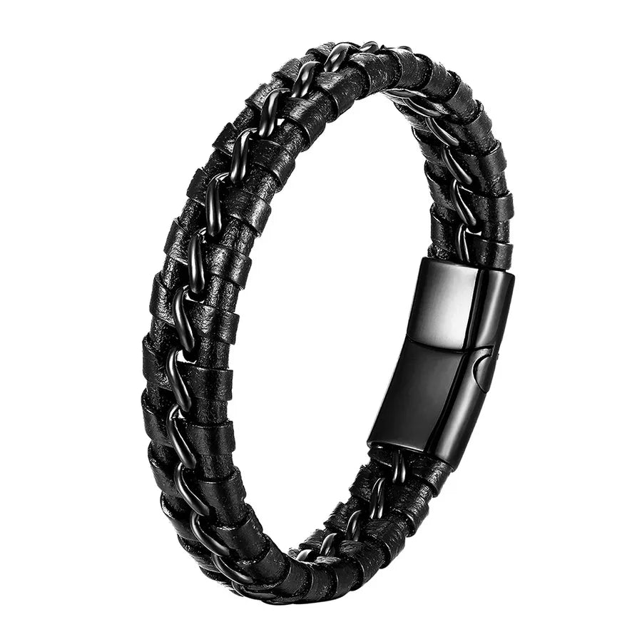 Leather Bracelet Handmade Bracelet Chain Authentic Leather Weave Simple Men's Leather Bracelet Retro Stainless Steel Leather Rope