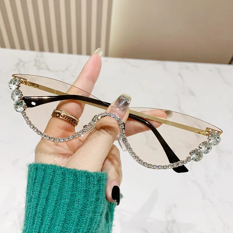 Hip-Hop Shiny Solid Color Ac Cat Eye Half Frame Women's Sunglasses