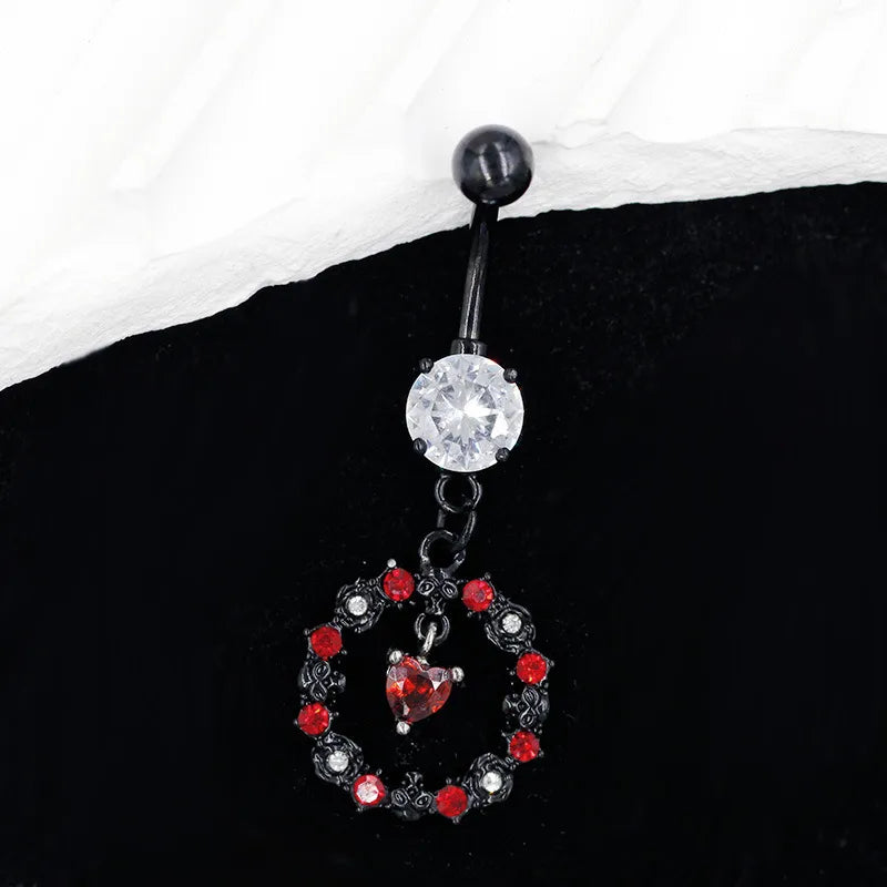 Dark Series Halloween Heart Shaped Zircon Pendant Belly Button Ring Body Piercing Human Form Geometric Pattern Unisex Design