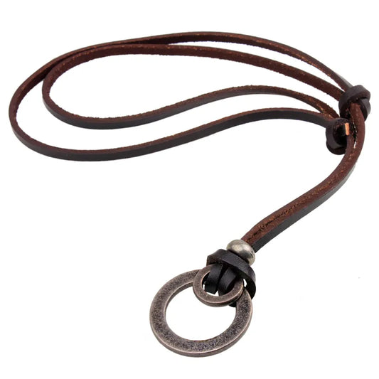 1 piece retro double ring alloy leather rope men's sweater chain