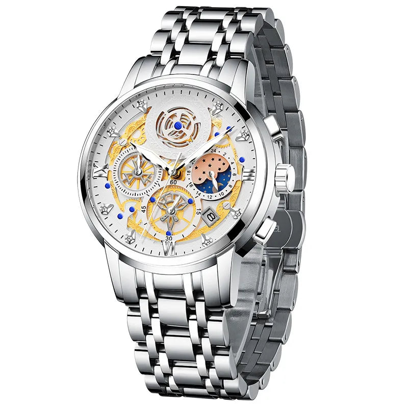 Elegant Color Block Butterfly Double Snap Quartz Watch Men's Watches