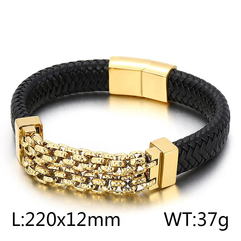 Simple Style Geometric Cowhide Titanium Steel Plating 18K Gold Plated Women's Men's Bangle