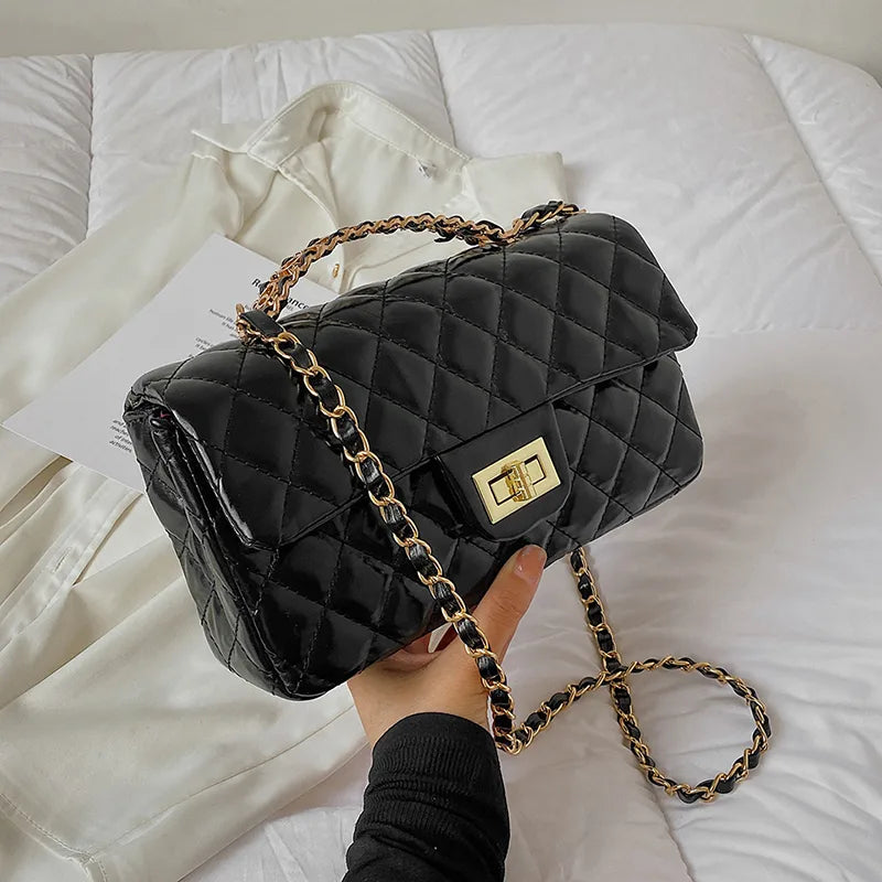 Women's Pu Leather Solid Color Lingge Streetwear Square Flip Cover Lock clasp Shoulder Bag