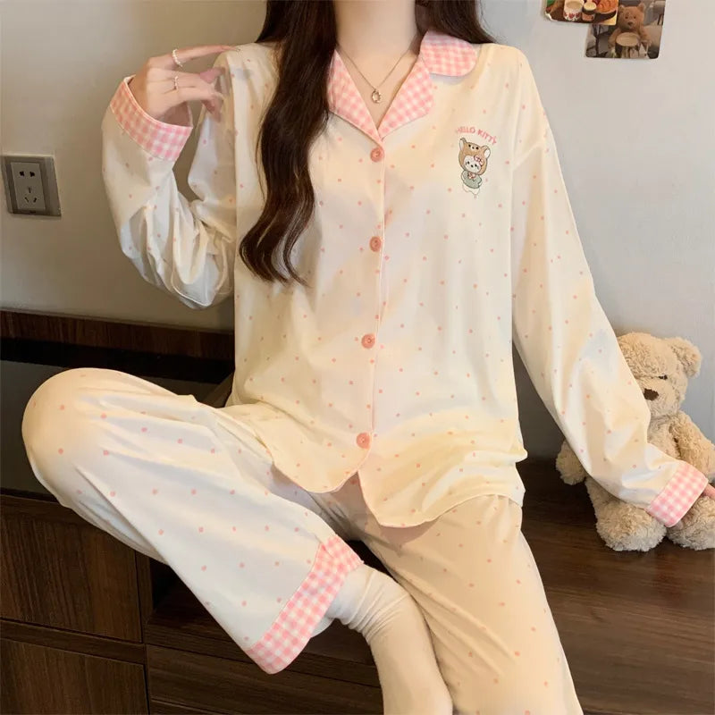 Purple Heart Sweet Style Women's Sleepwear Long Sleeve Home Clothes Spring Autumn High Sensation Dormitory Outdoor Wear Set
