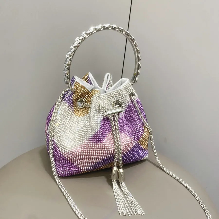 Women's Medium Polyester Color Block Elegant Bucket String Bucket Bag