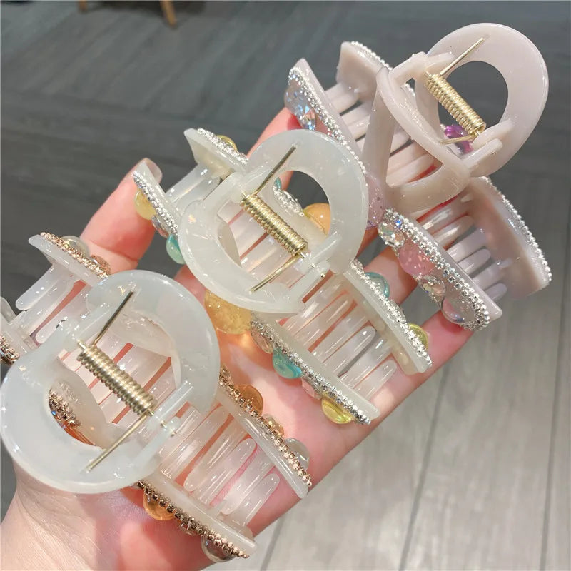 New Style Medium Size Water Diamond Jelly Color Hair Claw Women's Luxury Sensation Shark Fin Hair Clip Hair Accessories