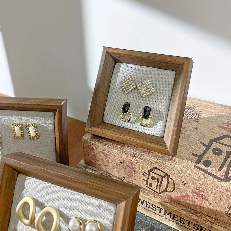 Retro Picture Frame Jewelry Stand Creative Ear Cuff Display Board Earring Necklace Storage Rack Nordic Style Wood Material