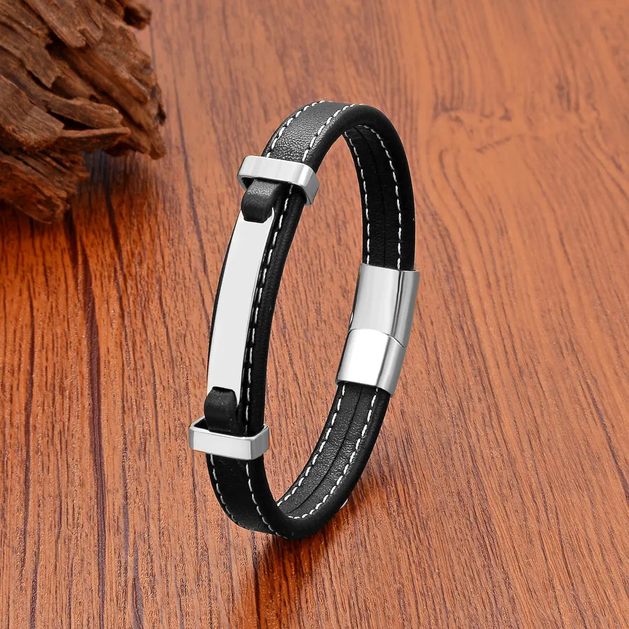 Fashion Punk Simple Style Geometric Leather rope Metal Men's Bracelets