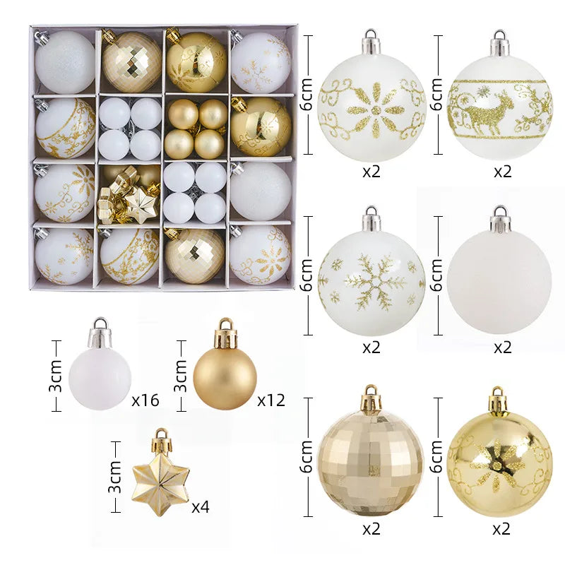 Christmas Decorations 44pcs Set Electroplated Painted Balls New Christmas Ball Christmas Tree Ornaments Simple Style Plastic