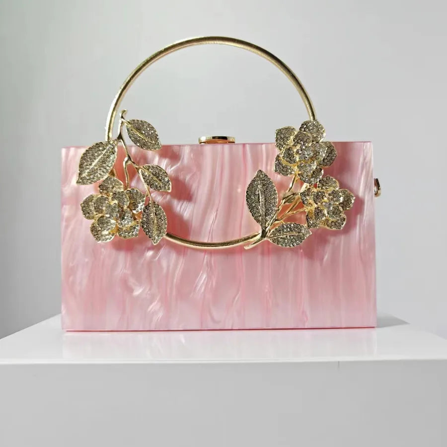 Ladies New Flower Acrylic Evening Bag One Shoulder Crossbody Wedding Banquet Clutch Chain Bag