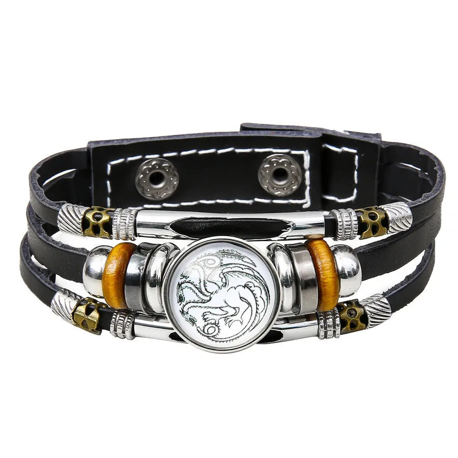Hot Sale Viking Pirate Compass Pattern Leather Bracelet   Retro Multi-Layer Beaded Bracelet