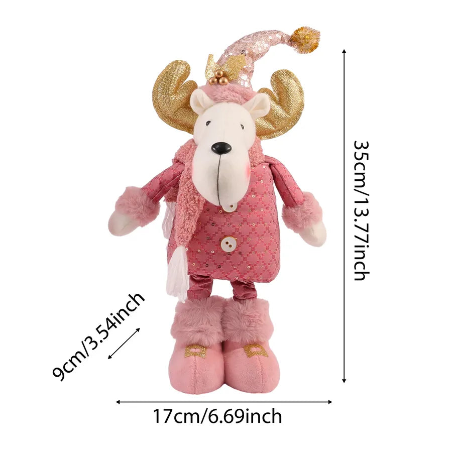 New Christmas Decorations Snowman Reindeer Dolls Stretchable Leg Figurines High-End Knitted Hat Window Display Accessories