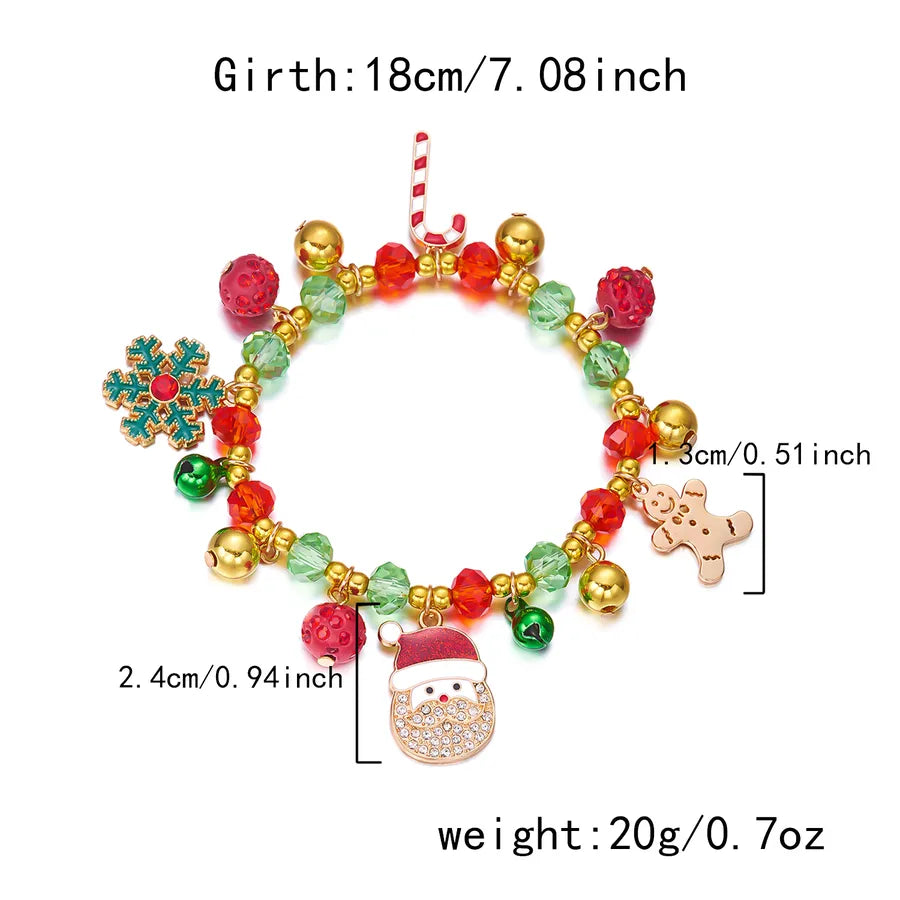 Christmas Themed Elastic Bracelet Set Santa Claus Snowflake Pendant Beaded Style Hand Chain Festive Jewelry Accessory