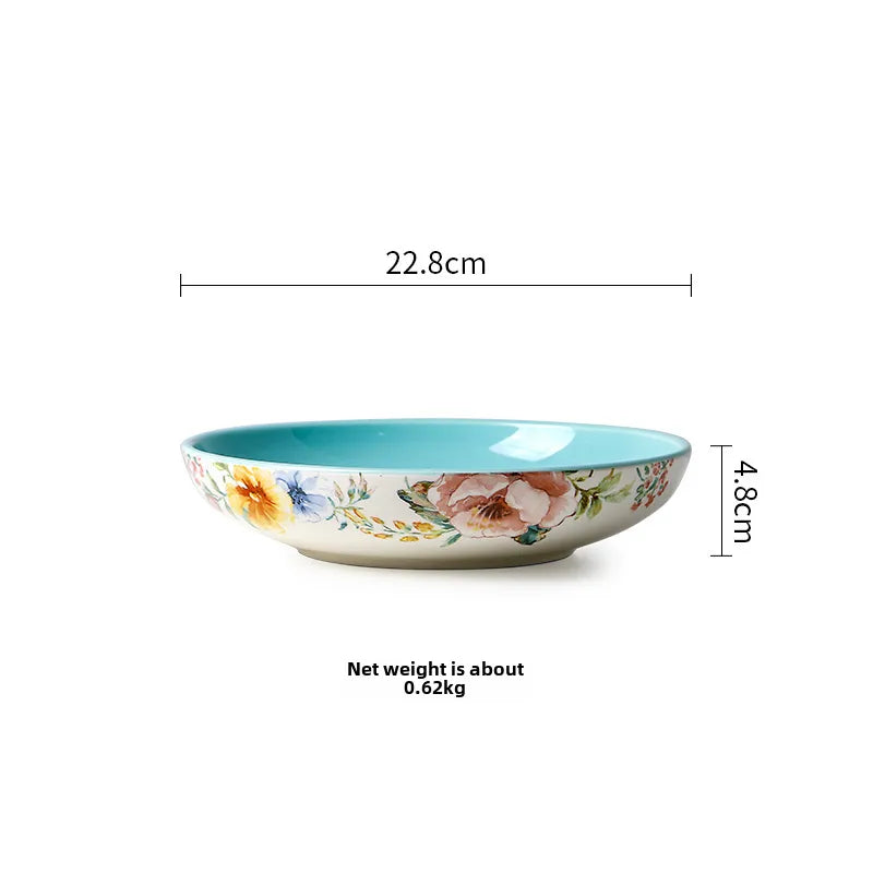 Guest French Dinner Plate Underglaze Color Flat Plate Dim Sum Tray Rectangular Plate Fish Plate Large Soup Plate Household Deep Plate