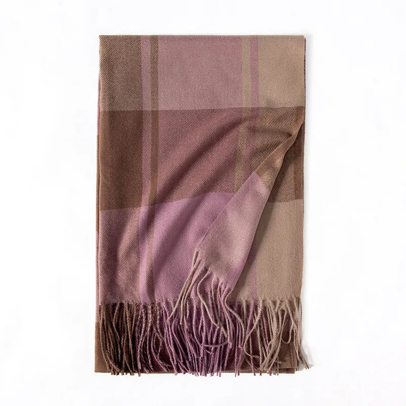 women's fashion plaid polyester knitted winter scarves