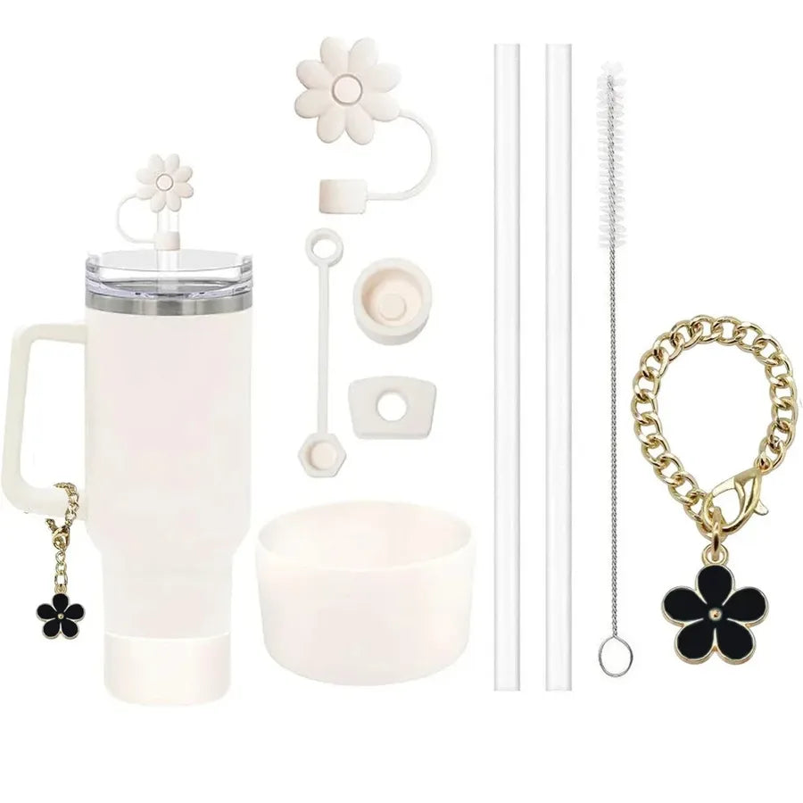 Cute Solid Color Flower Silica Gel Straw Decorative Cap 1 Set