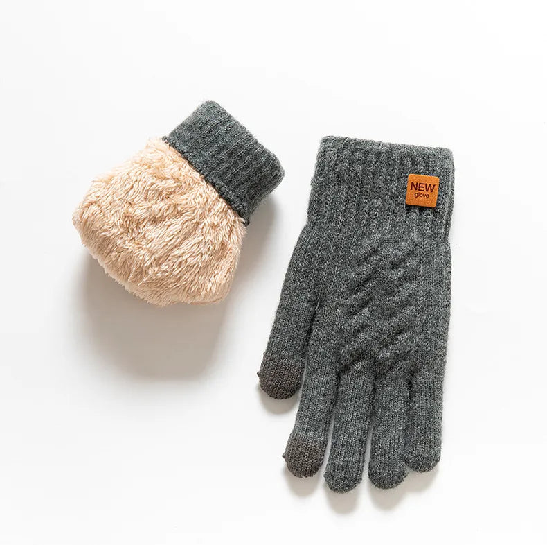 Thickened Double Layer Knitted Polar Fleece Touchscreen Gloves Men Women Outdoor Warm Windproof Winter Gloves Basic Style