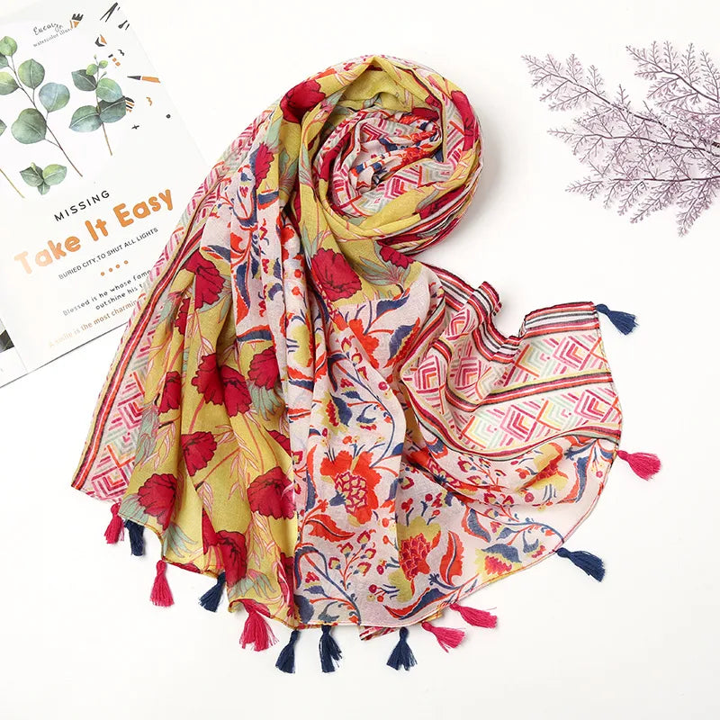 Women's Ethnic Style Color Block Polyester Scarf