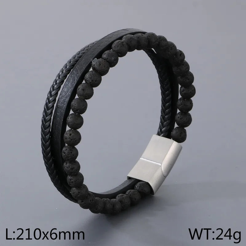 Simple Style Solid Color Titanium Steel Layered Men's Bracelets