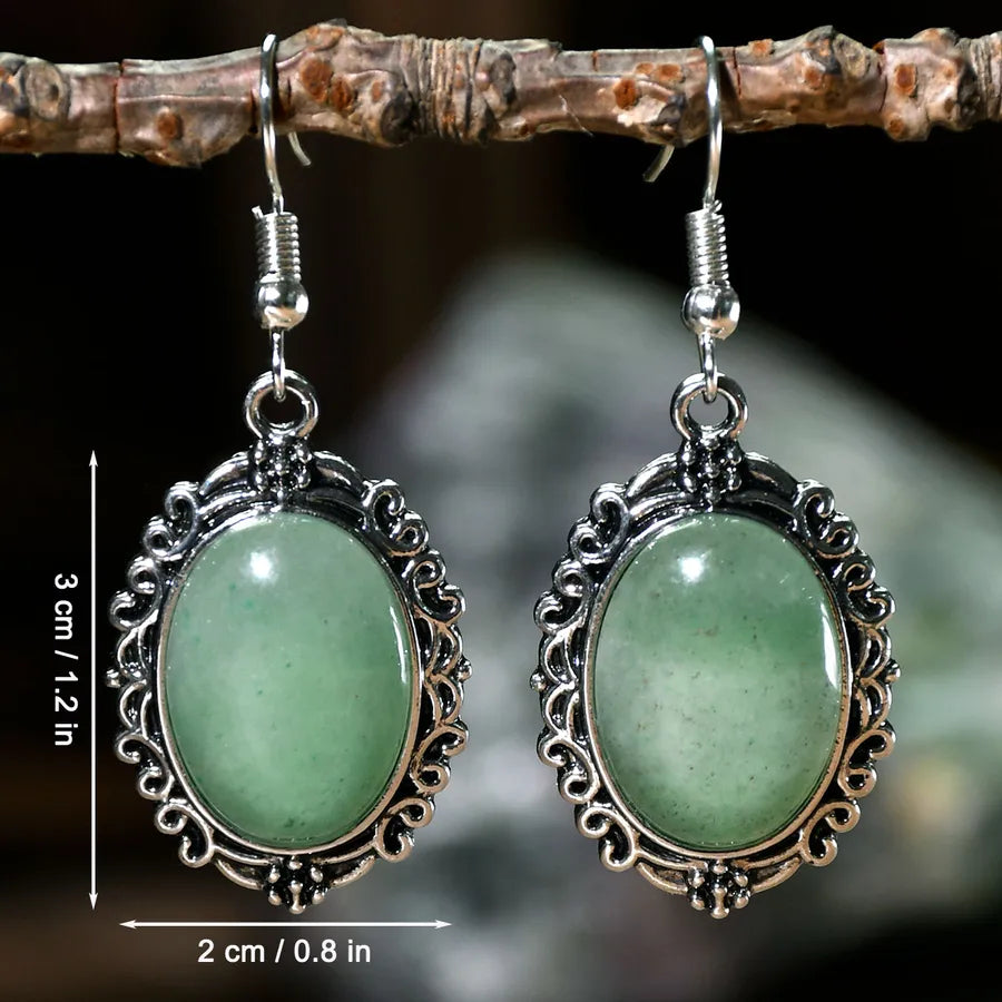 1 Pair Retro Handmade Geometric Alloy natural stone Drop Earrings