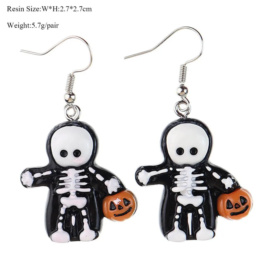 Halloween Series  Ear Rings Scary Funny Personality Skull Spider Ghost Pumpkin Resin Earrings Dangle