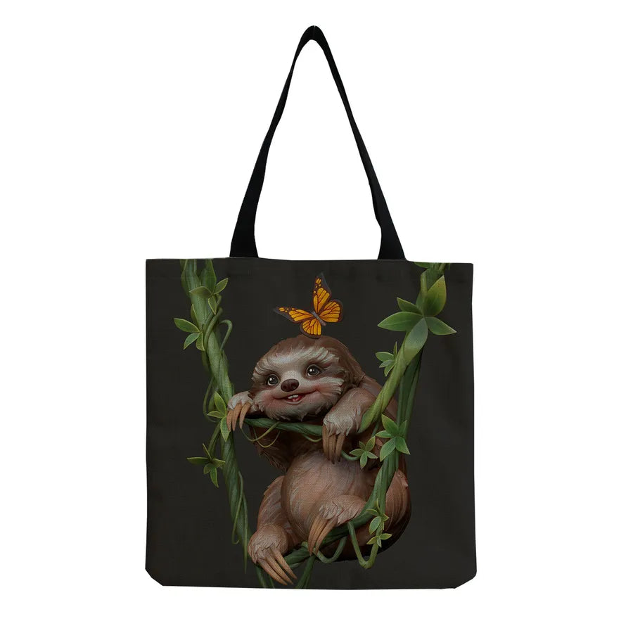 Women's Cute Cartoon Letter Linen Shopping bags