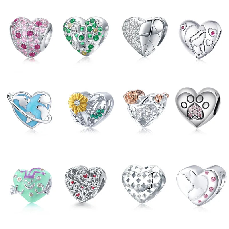 1 Piece 925 Sterling Silver Rhinestones Heart Shape Jewelry Accessories