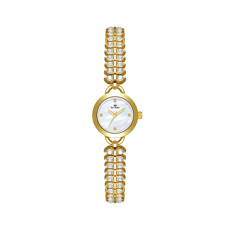 Elegant Zirconia Starry Sky Quartz Watch BS Brand Fashionable Vintage Gold Grain Small Luxury Wristwatch FA1881 Mineral Glass