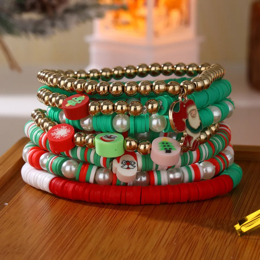 Cute Christmas Tree Santa Claus soft clay Beaded Bracelets Christmas Wholesale