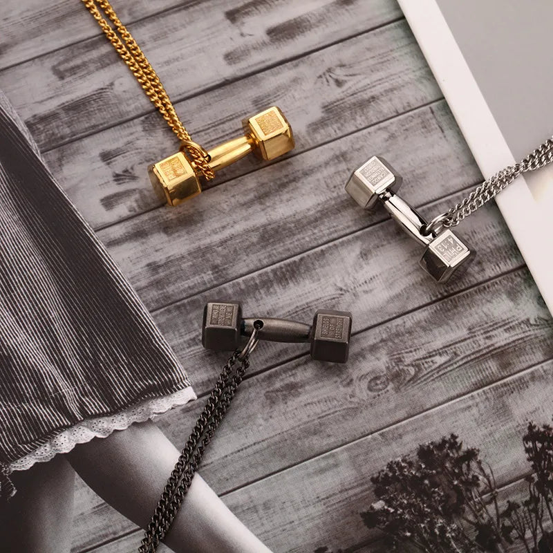 hip-hop dumbbell titanium steel necklace 1 piece