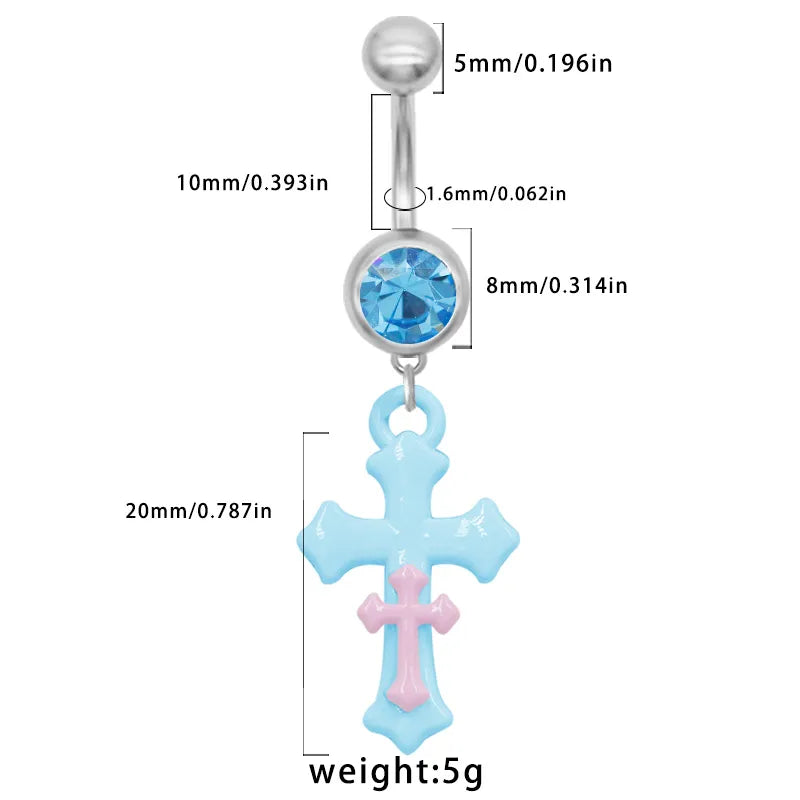 1 Piece Belly Rings Cute IG Style Cross Heart Shape 316 Stainless Steel  Alloy Spray Paint Acrylic Resin White Gold Plated