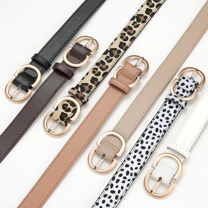fashion solid color leopard pu leather alloy women's leather belts 1 piece