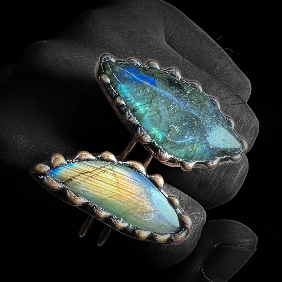 Vintage Style Baroque Style Asymmetrical Irregular Labradorite Asymmetrical Irregular Handmade Women's Open Rings