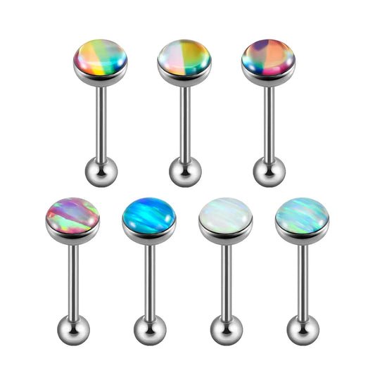 1 Piece Tongue Rings Casual Elegant Vacation Round 304 Stainless Steel Polishing Enamel Inlay Resin Opal Tongue Rings