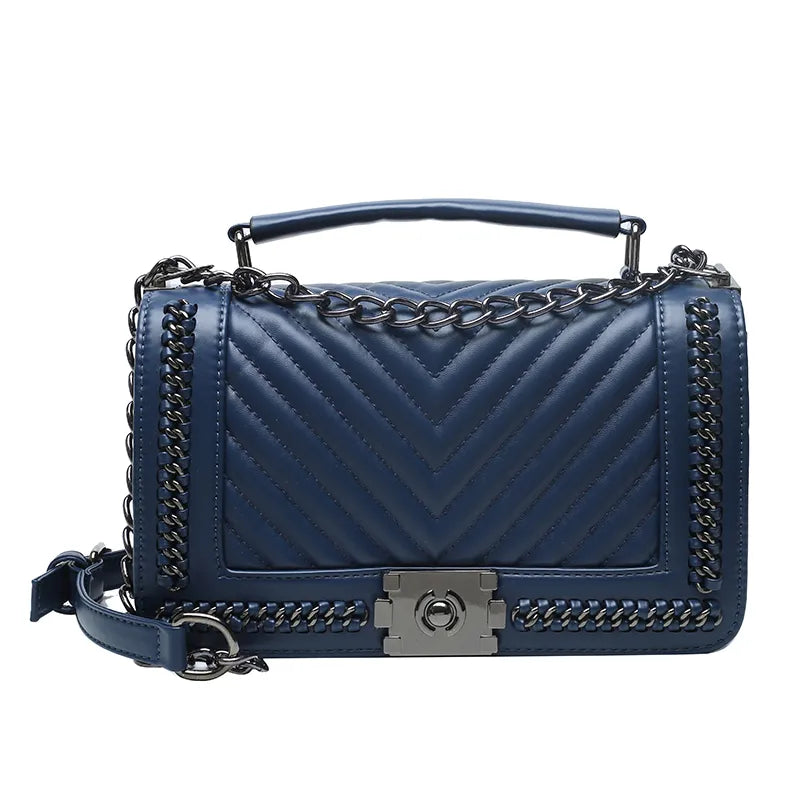 Women's Pu Leather Chevron Solid Color Streetwear Square Flip Cover Shoulder Bag