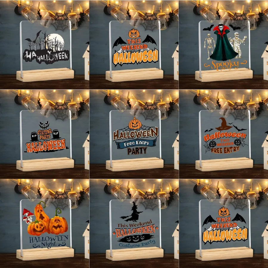 Acrylic Halloween Decorative Tabletop Wooden Ornaments Transparent Festive Home Decoration Ideal For Party Setup