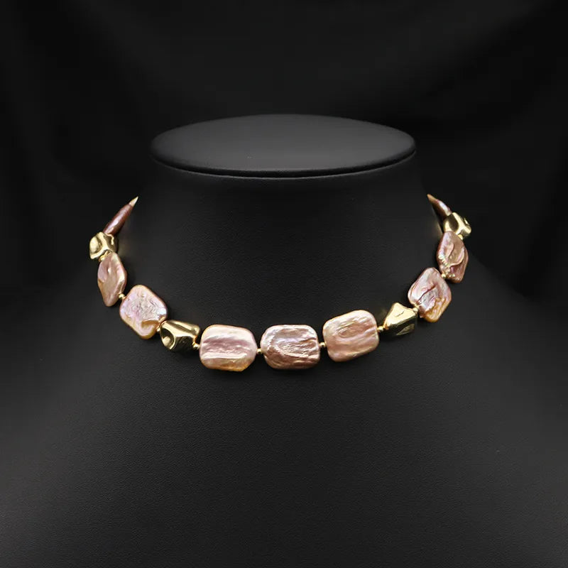 retro solid color freshwater pearl plating 18k gold plated necklace